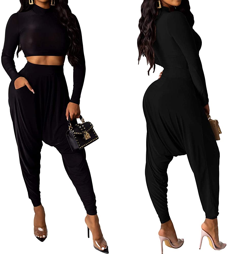 Womens casual Black 2 PCS Outfit